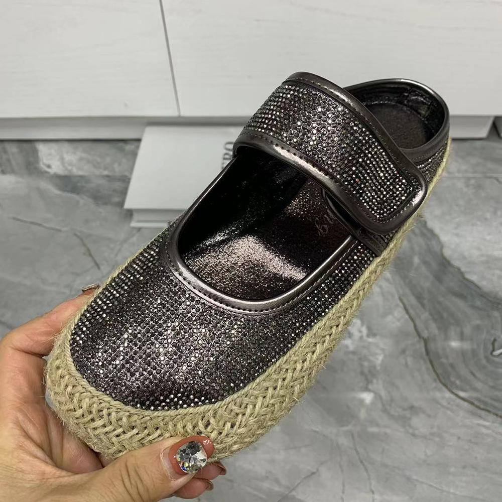 Pantoufles à strass scintillants pour femmes, chaussures d'été décontractées, sandales plates, chaussures de marque à la mode