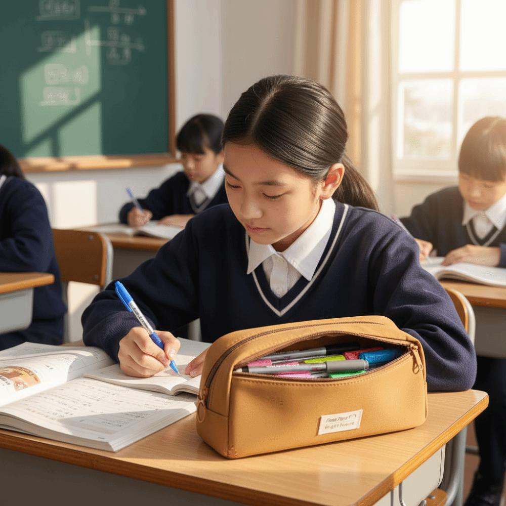 Large Capacity Stationery Bag Solid Color Storage Bag Multifunctional Pencil Case  Ideal Storage