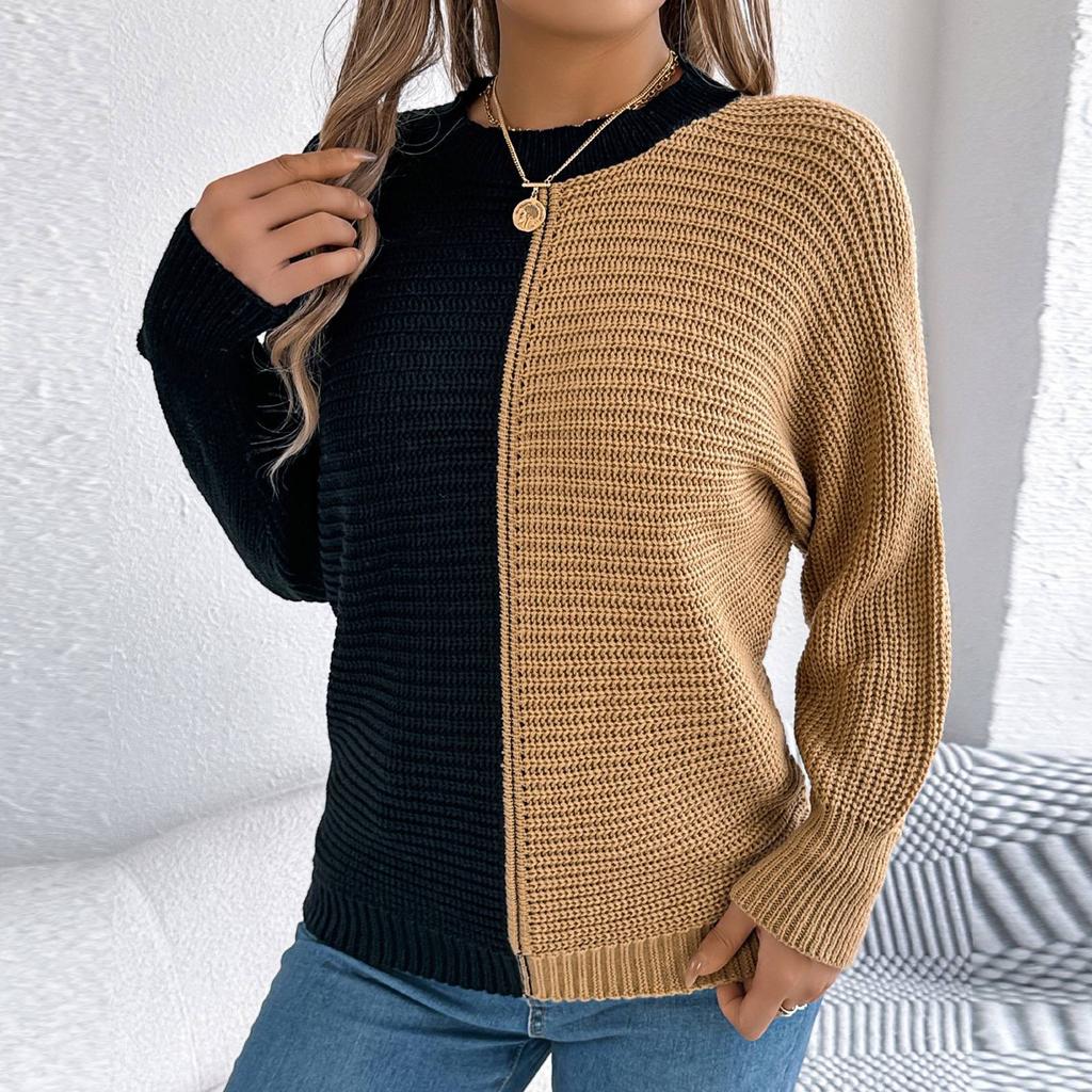 Women's Fashion Casual Loose Contrast Raglan Sleeve Sweater Long Sleeve Pullover Top