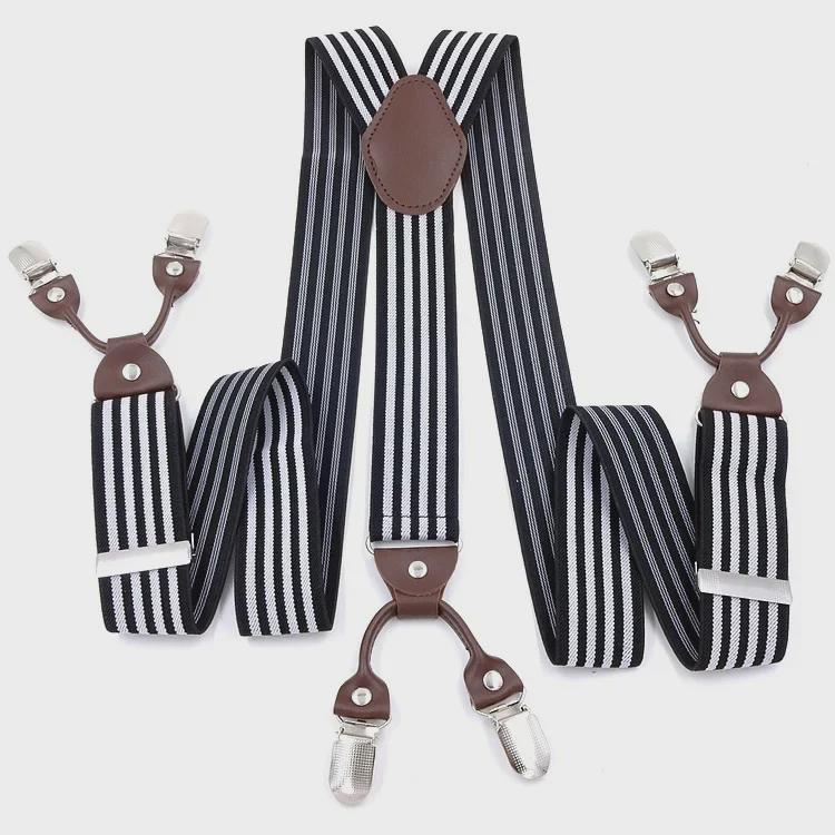 Men's Six-Clip Jacquard Wide Suspenders with Printed Webbing