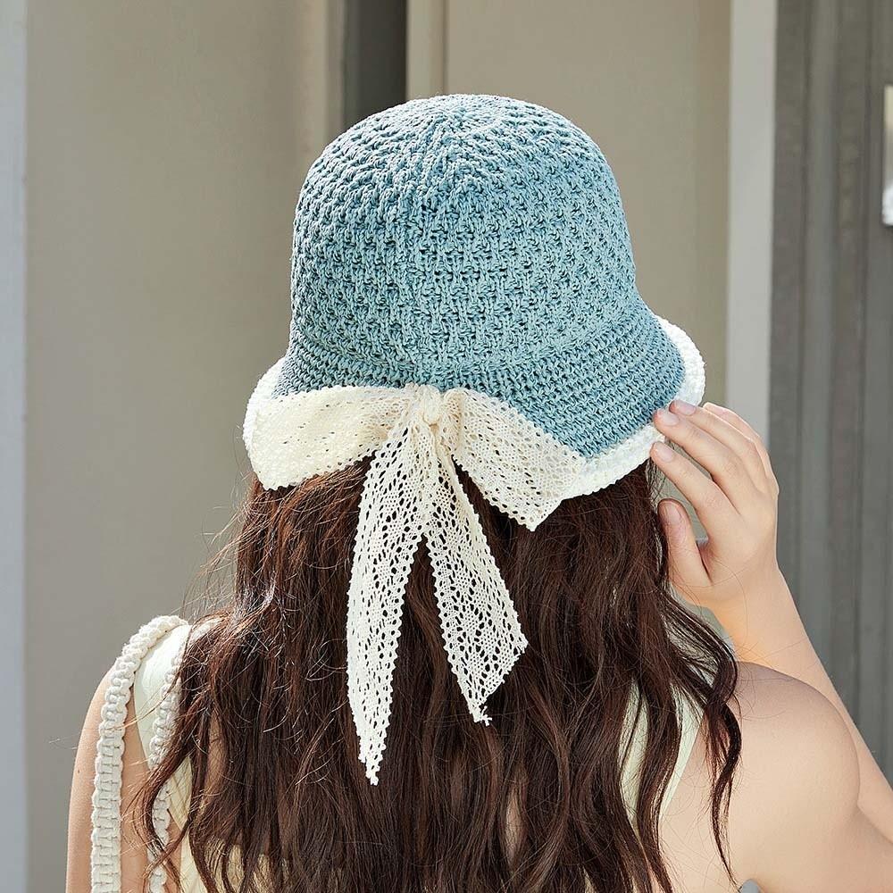 Hollow Out Sunshade Basin Cap Temperament Bow Fisherman Hat Knitted Bucket Hat  Travel