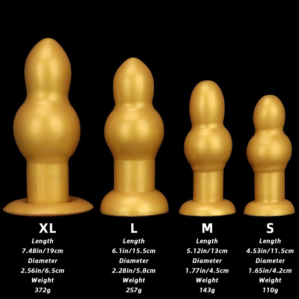 Silicone Gold Sized Huluwa Shaped Anal Plug Adult Suction Cup Backyard Sex Toy SM Female Masturbator Sex Toy