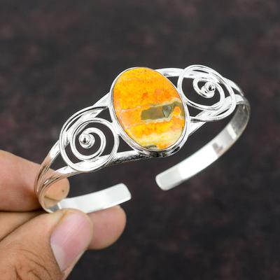 Bumble Bee Jasper Bangle Handmade Decent Jewelry 925 Sterling Silver Cuff Bracelet Original Gemstone Jewelry Adjustable Bangle Gift For Mom