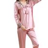 Pajama Women's Summer Ice Silk Long Sleeved Pants Two-piece Set Loose Oversized Lace Sexy Home Clothing Autumn