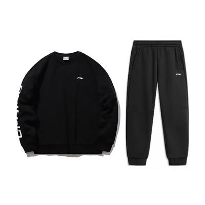 Li Ning Fashion Letter Print Loose Cotton Fleece Warm Versatile Crew Neck Pullover Long Sleeve Sweatshirt Casual Sports Suit AWDTE67-2-AKL73-6