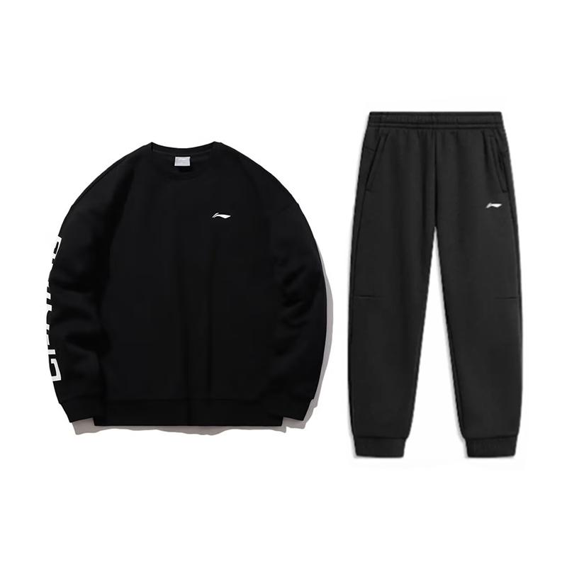 

Li Ning Модный пуловер из хлопка с флисом, с принтом букв, свободного кроя, теплый, универсальный, с круглым вырезом, с длинными рукавами, свитшот, повседневный спортивный костюм AWDTE67-2-AKL73-6 3XL