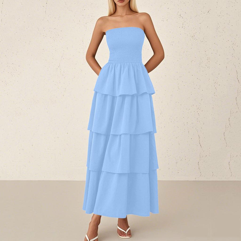 Women's Fashion Sheath Shrunken Pleated Layered Pleated Casual Beach Tank Dresses