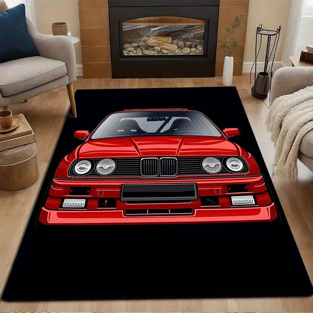 Red Classic Car Design Patterned carpet, non slip mat suitable for living room and bedroom sofas