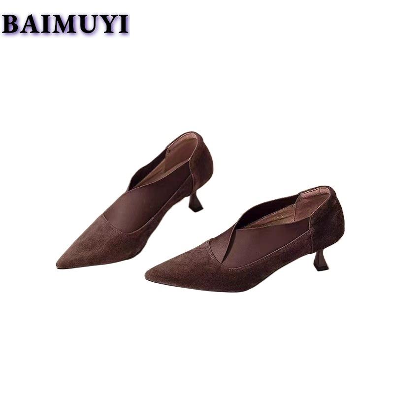 Dámské špičaté boty na jehlách Semišové mokasíny Zimní návrhář 2025 Trend New Sexy elegantní lodičky na párty Zapatillas Mujer