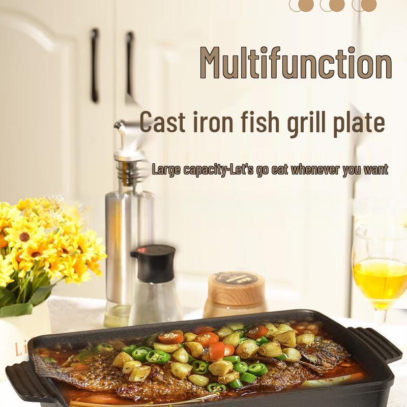 Чугунная прямоугольная большая сковорода-гриль Lilang