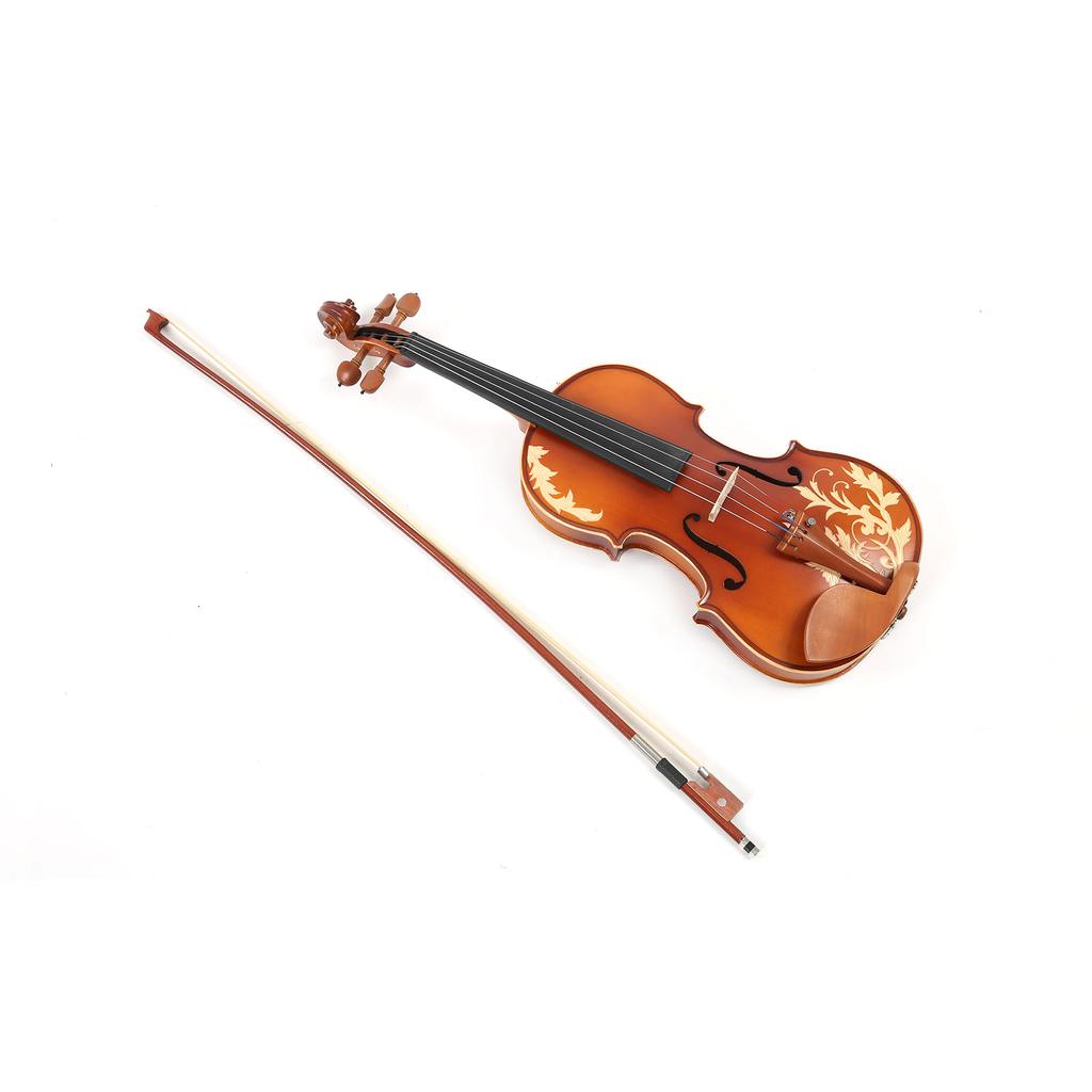 Flower Carved Wood Violin Set with Bow Strings Rosin Wipe Bridge Case 4 4 AV‑608