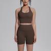 Solid Color Double-sided Brocade Back Tight Breathable Yoga Suit Training Sports Running Fitness Two-piece Set Women