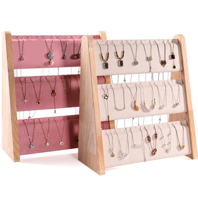 Wood Jewelry Display Stand Rack Functional Wood Jewelry Display Shelf Effective Pendant Accessory Storage Holder