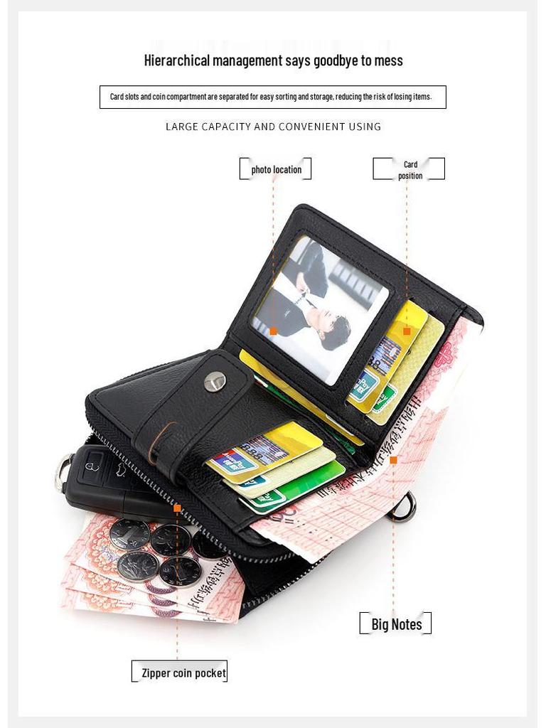 Kingdushi Men's Vertical Retro Multi-functional Wallet with Zipper and Coin Pocket