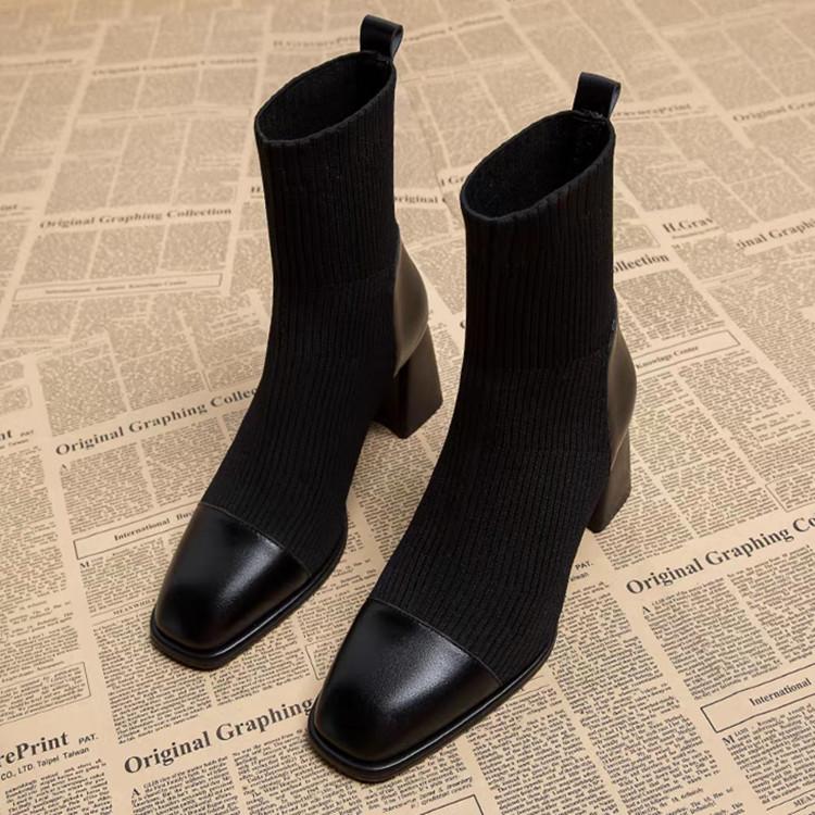 Fashion New Classic Women's Short Boots New Fashion Coarse Heel Square Head Chelsea Boots High Heels Casual Versatile Modern Boots