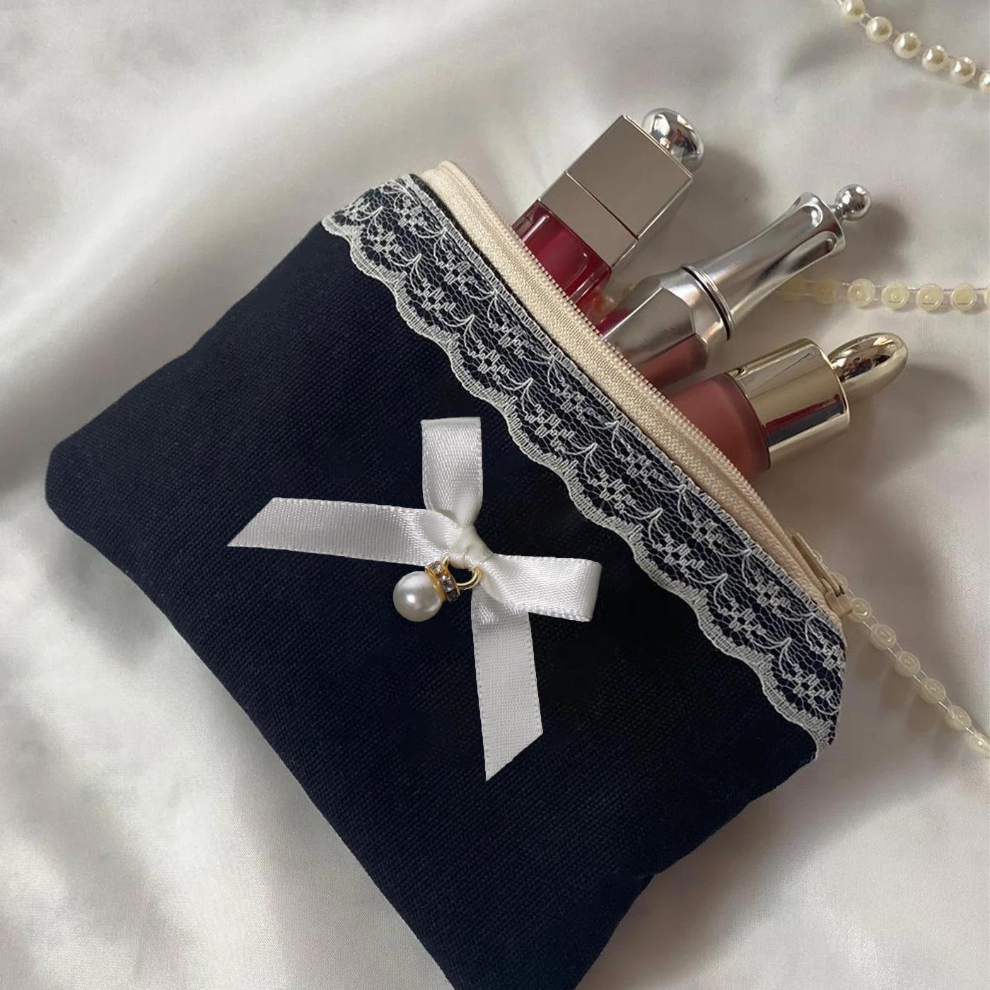 

Кошелек для монет с кружевной отделкой: Портативный чехол для помады и косметики с бантиком 15*10cm