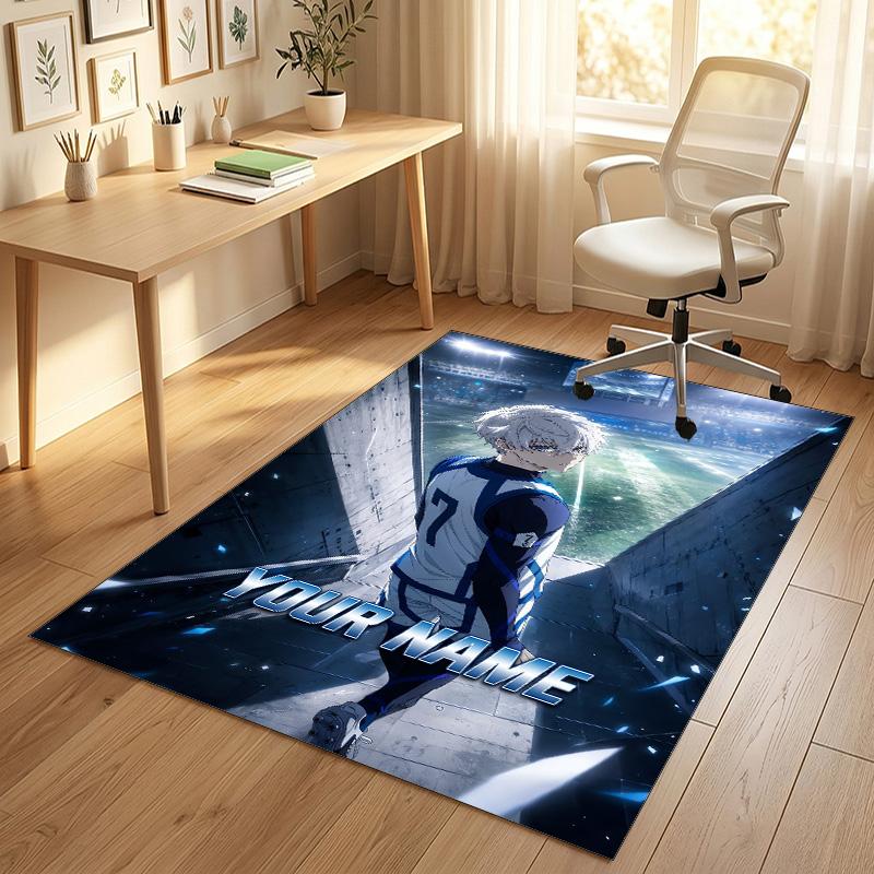 Personalized Crystal Velvet Carpet,Blue Lock Custom Printed Name, Plush Area Rug For Home Indoor Decor