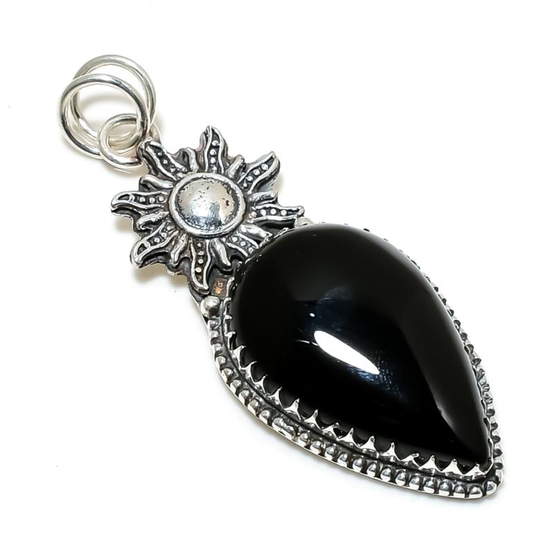 Natural Black Onyx Gemstone Pendant 925 Sterling Silver- Handmade Design, Everyday Wear Jewelry, Unique Black Onyx Pendant Wadding Gifts