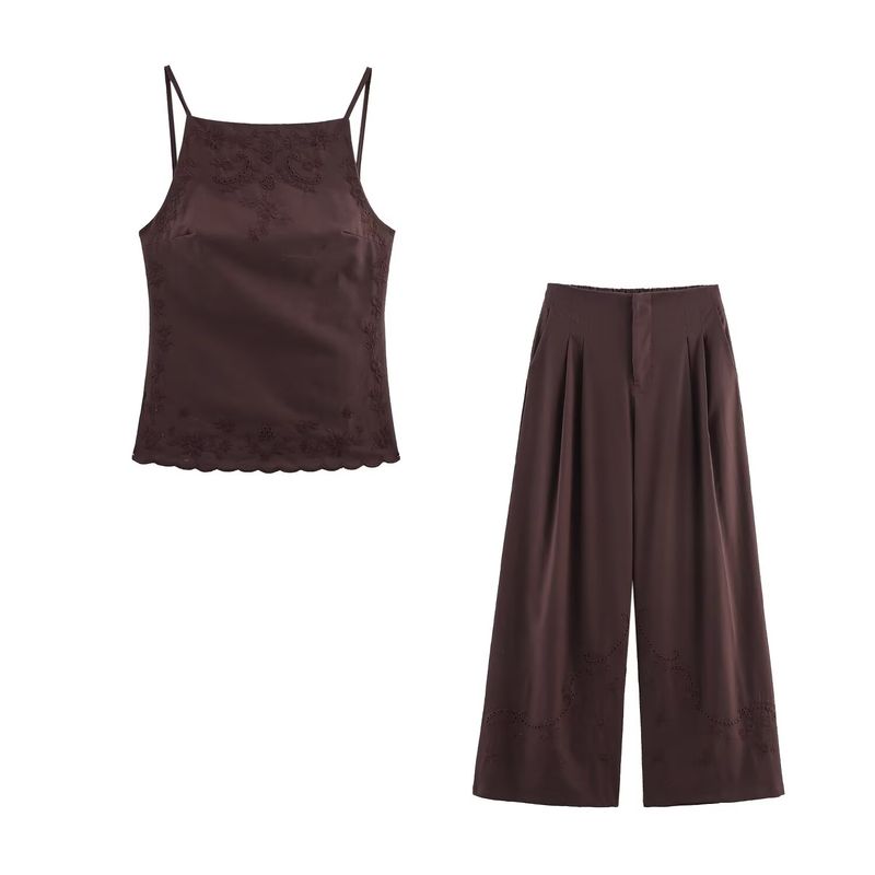 Kaslead New Women clothes Western Style Fashion Embroidery Backless Top Trousers 0881036 0881406