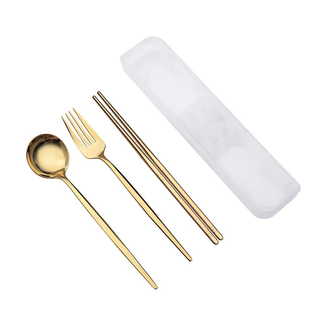Stainless Steel Spoon Fork Chopsticks Set Storage Box Tableware Coffee Snacks Fruit Dessert Portable Spoon Fork Chopstick Set