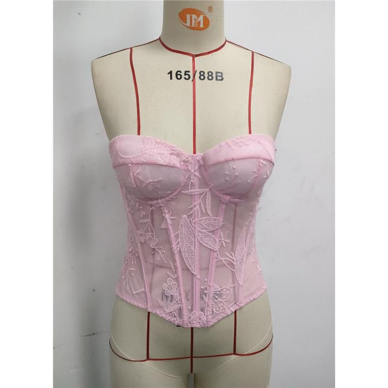 New Sexy See-through Hot Girl Style Double-layer Mesh Three-dimensional Embroidered Steel Ring Strap Tube Top