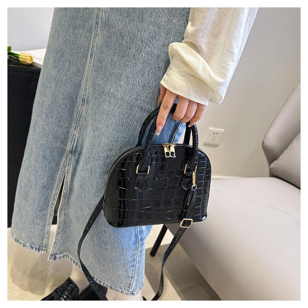 Solid Color Shell Bag Retro Crocodile Pattern Pu Leather Crossbody Bag Waterproof Shoulder Bag Women