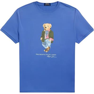 Polo Logo Buchstaben Print Muster Rundhals Kurzarm T-Shirt Herren Oberteile Blau 710958193-001