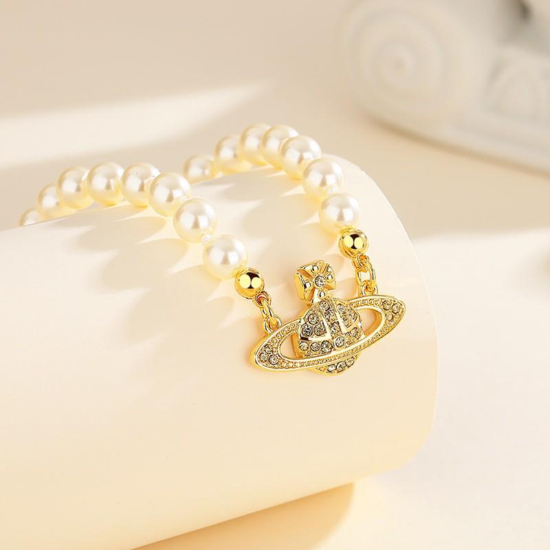 Empress Dowager Saturn Pearl Pendant Necklace - Women's Fashion Clavicle Chain with Planet Charm