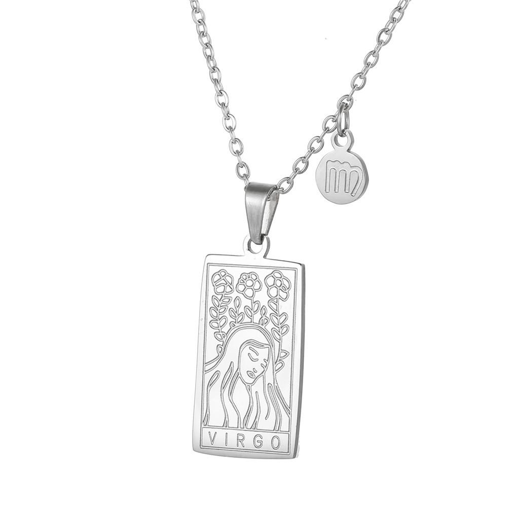 Twelve Constellations Tarot Card Stainless Steel Necklace with Fade-Resistant Pendant