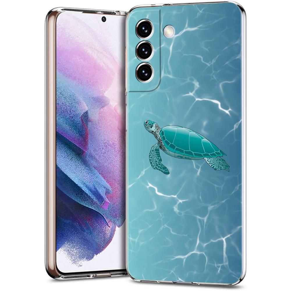 Phone Case For Samsung S24 Ultra S23 FE S22 S20 S21 5G S10 S9 Plus S10E S8 Soft Clear lovely Cartoon sea turtle ocean blue Cover