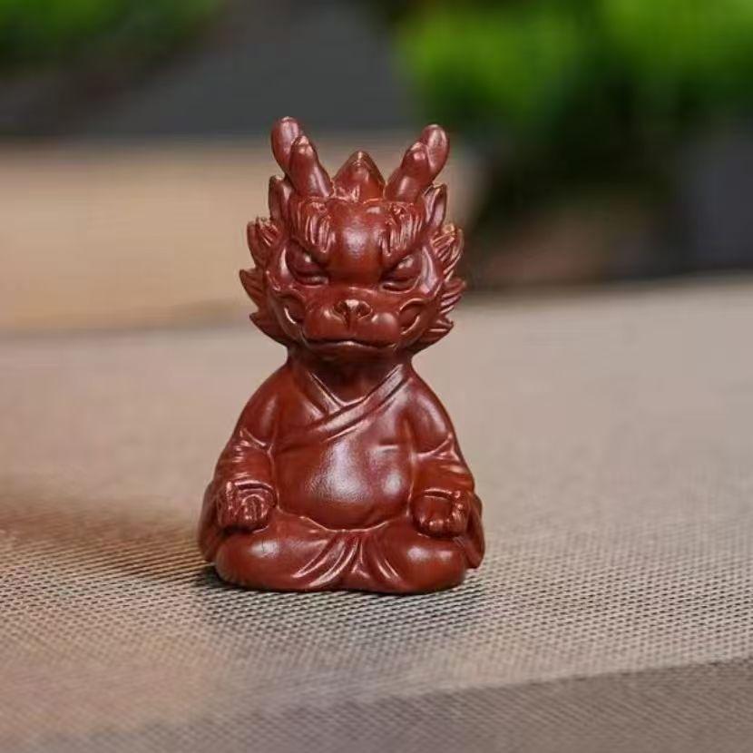 Purple Clay Tea Pet Dragon Meditation Meditation Red Blood Sand Figurine Play Toys Lucky Model Cafes Supplies Ornaments Decor