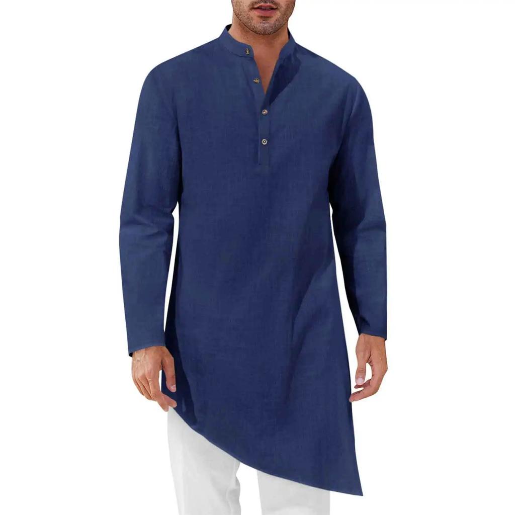 Minimalist Long Shirts Men's Shirt Robe Loose Indian & Pakistani Clothing New Chinese Casual Tops Knee-Length Casual Outerwear