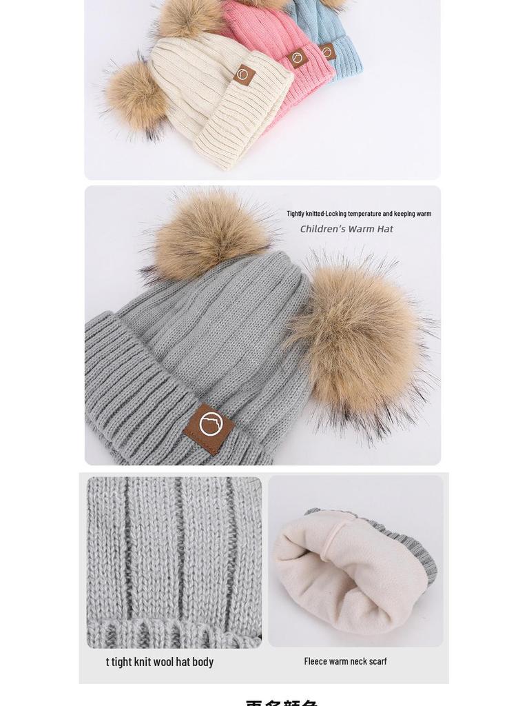 Children's Winter Knit Set: Pom-Pom Hat, Fleece-Lined Gloves, and Scarf for Boys and Girls