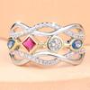 Luxury Female Rainbow Zircon Stone Engagement Square Round Skeleton Ring Vintage Silver Color Wedding Fashion Jewelry For Women
