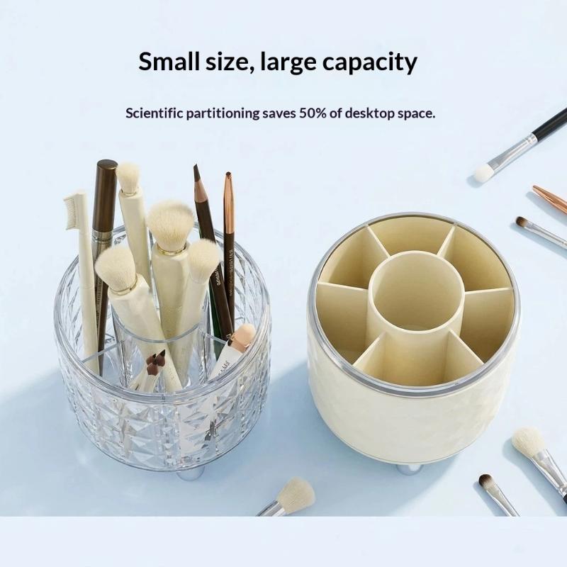 360 Degree Rotating Makeup Brush Holder Large Capacity Diamond Pattern For Vanity Desk Bathroom Cosmetics Storage