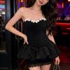 Women's Spicy Style Lace Color Block One-Shoulder Strapless Dress - Summer Sexy Puff Flower Bud Short Skirt