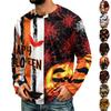 Men's Corduroy Long-Sleeve Neck Top with Halloween Print