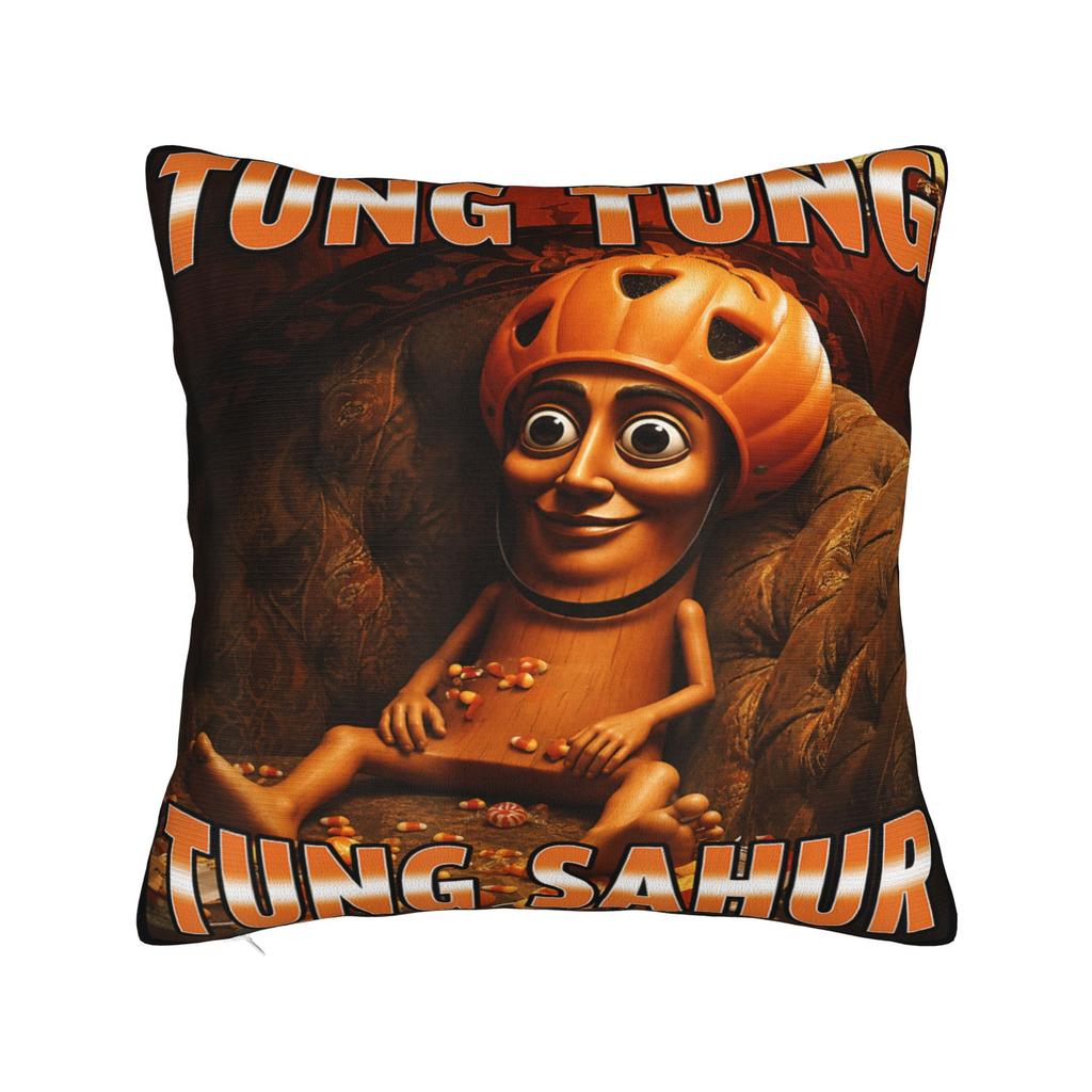 Tung Tung Tung Sahur is Calling Funny Italian Brainrot Pillowcases Vintage Pillow Case For Wedding Party Home Decor Pillow Cover