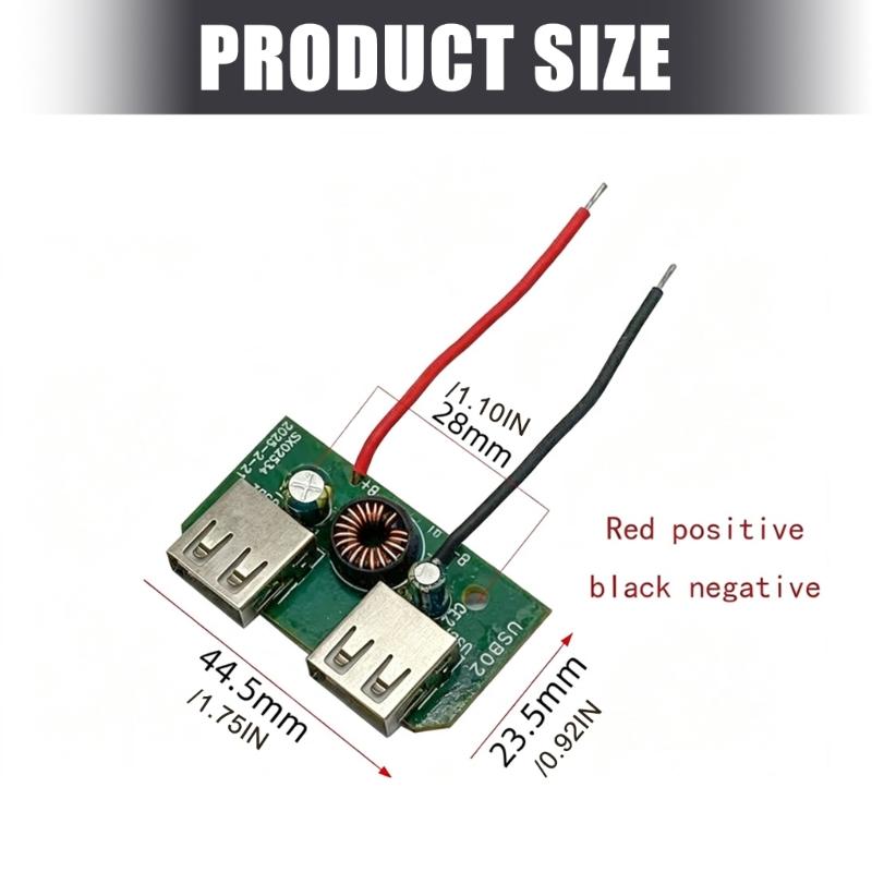 USB Supply Board with 21V Battery Input and Double USB-A Outputs, Small Circuit Design for Phones and Other Small Electronic Device Charging