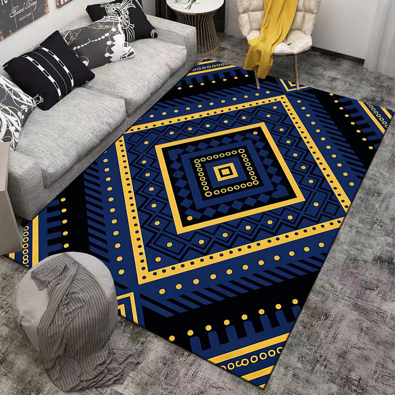 Geometric Tribal Pattern Carpet in Blue and Yellow with Modern Design Suitable for use as an anti-slip for living room bedroom sofas
