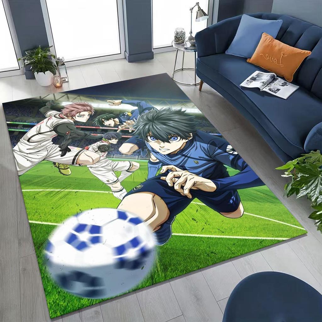 Cartoon BLUE LOCK Fußball Anime Isagi Teppich für Schlafzimmer Wohnzimmer Sofa Zuhause Fußmatte Dekor, Große Kinder Spiel Rutschfeste Bodenmatte