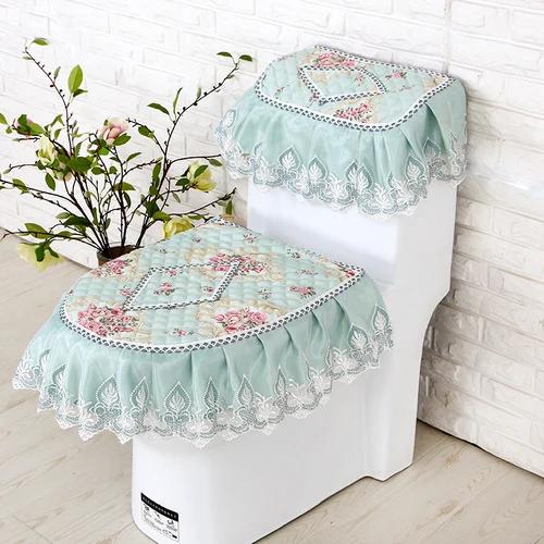 Μαξιλάρι οικιακής τουαλέτας σετ τριών τεμαχίων Δαντελένιο υφασμάτινο χαλάκι τουαλέτας Λουλούδια ευρωπαϊκού στυλ Κάλυμμα καθίσματος τουαλέτας