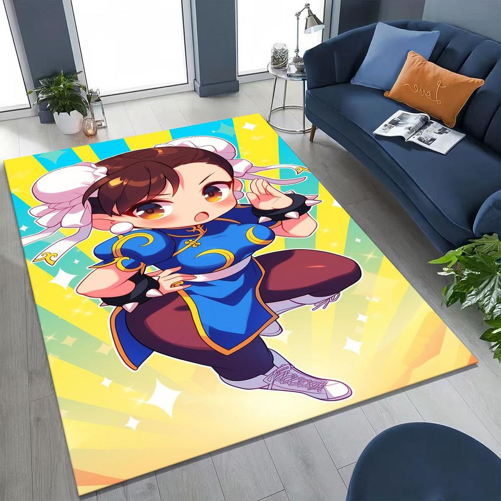 Retro Street Fighter 6 Characters Game Chun-Li Cartoon Rug for Bedroom Living Room Sofa Home Doormat Decor,Non-slip Floor Mat