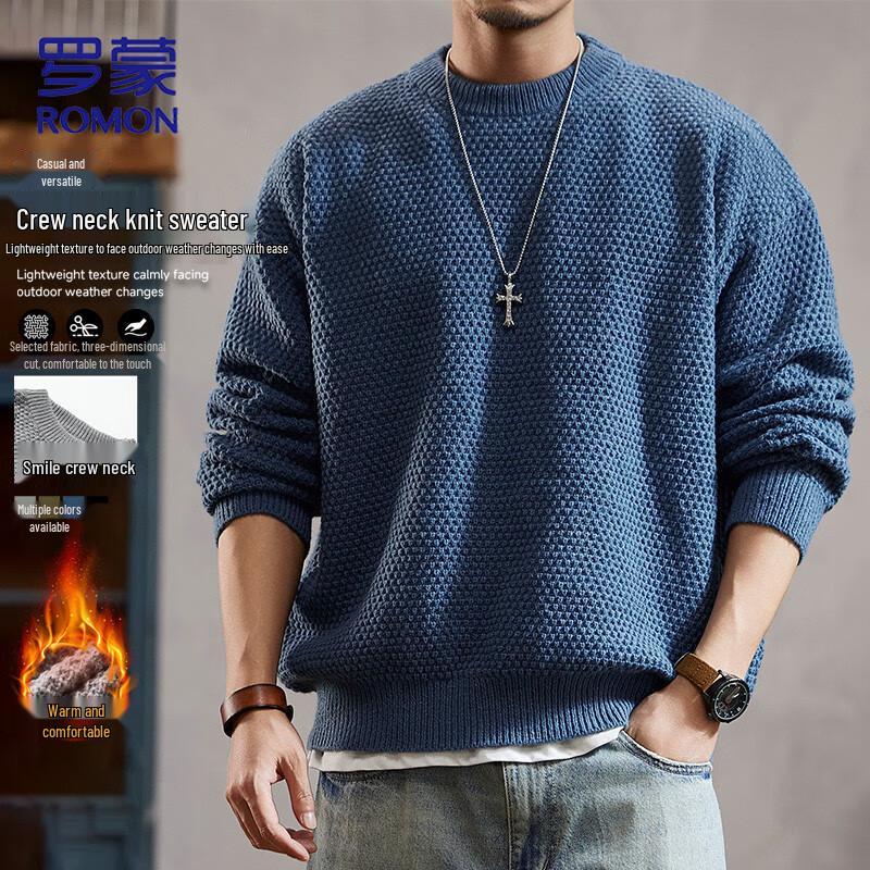 

ROMON Men s Warm Loose Fit Round Neck Sweater L