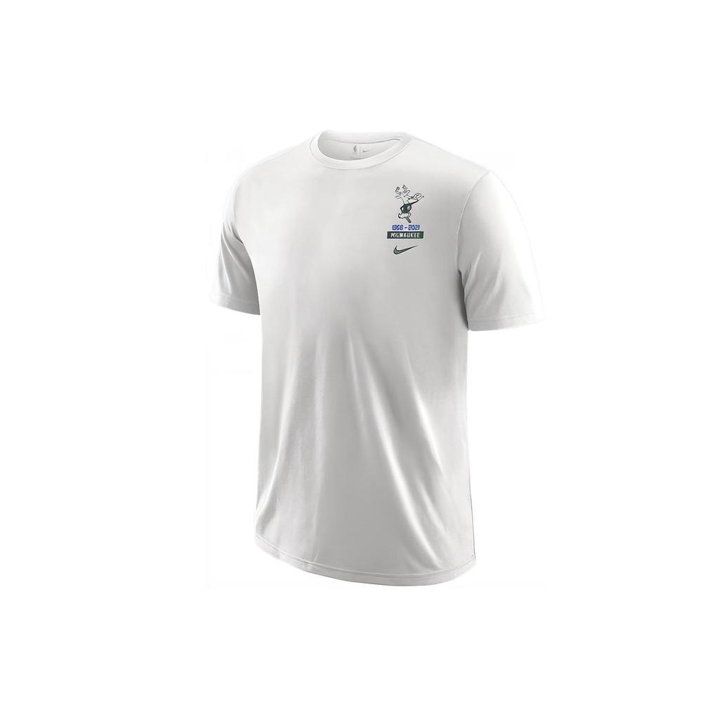 Nike Milwaukee Bucks Lässiges Sport Buchstaben- und Zahlen-T-Shirt mit lockeren kurzen Ärmeln für Herren Tops Weiß DA7293-100