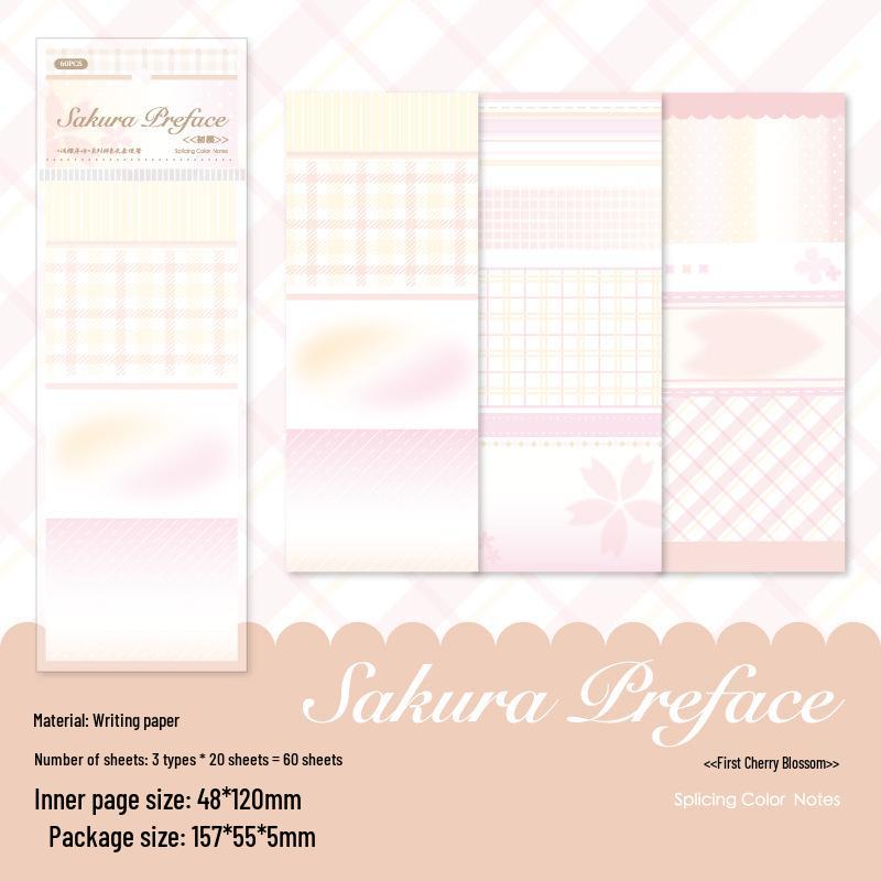 

Sakura Series Tearable Sticky Notes: 60-Sheet Color Blocking with Grid Background