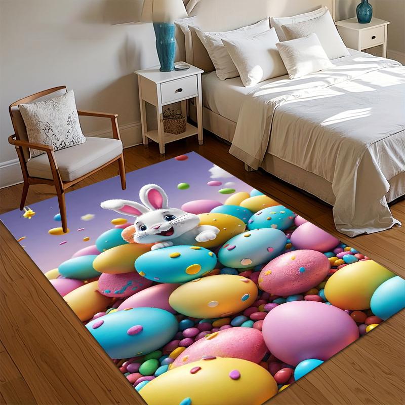 3D Easter Bunny Egg Area Rug Non-Slip Floor Mat Decor Carpet for Bedroom Living Room Kids Room Home Festival Decoration