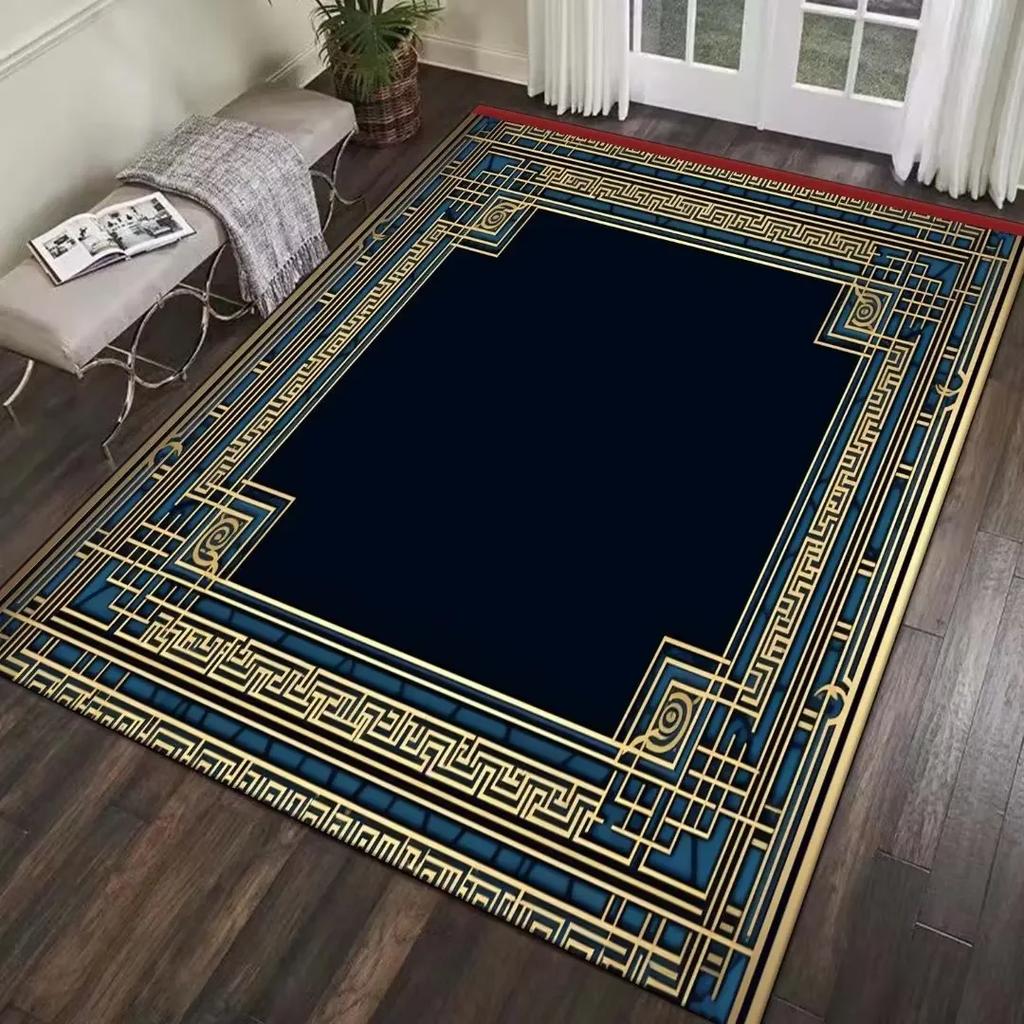 Old Style Living Room Carpet Boho Blue Non-slip Area Rugs Decor Bedroom Washable Hallway Floor Mats Elastic Bedside Mat Flannel
