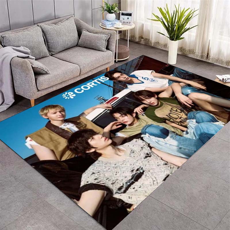 K‑pop Boy Group Photo Print Area Rug Music Fan Non‑Slip Rectangular Floor Mat for Gaming Room Office Living Bedroom Home Decor