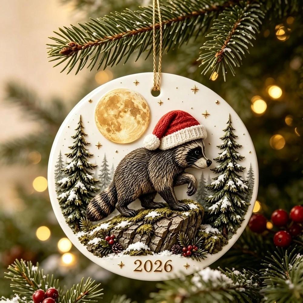 Cute Christmas Tree Pendant 2D Christmas Raccoon Ornament NEW Jimothy Raccoon Ornament Party Decor